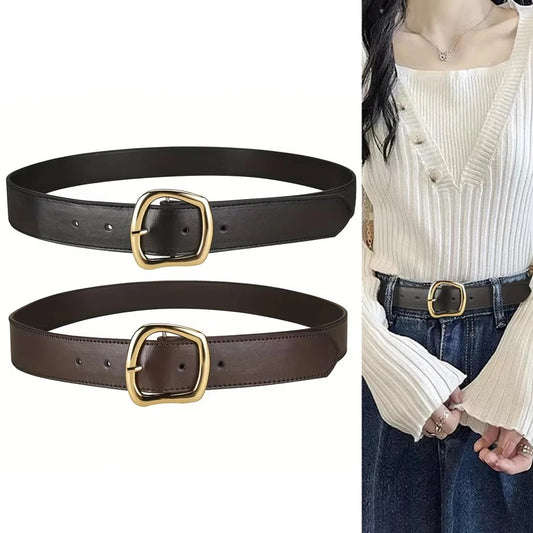Cinto feminino, com fivela em pino, couro.