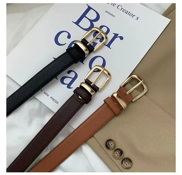 Cinto feminino fino com fivela de pino
