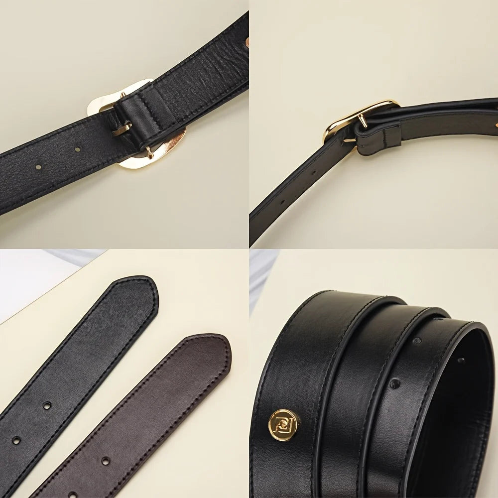 Cinto feminino, com fivela em pino, couro.