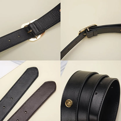 Cinto feminino, com fivela em pino, couro.