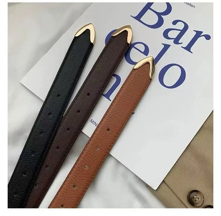 Cinto feminino fino com fivela de pino